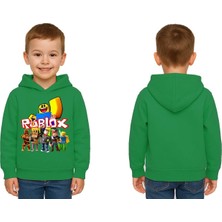 Sedirli Unisex Roblox Baskılı Çocuk Swaetshirt  Baskılı Kapüşonlu 3 Iplik Şardonlu
