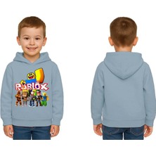 Sedirli Unisex Roblox Baskılı Çocuk Swaetshirt  Baskılı Kapüşonlu 3 Iplik Şardonlu