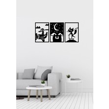 Mazemac Tilki Desenli Üçlü Siyah Metal Duvar Süsü