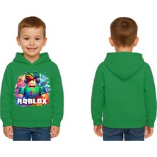Sedirli Unisex Roblox Baskılı Çocuk Swaetshirt  Baskılı Kapüşonlu 3 Iplik Şardonlu