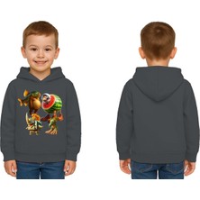 Sedirli Unisex Brainrot Baskılı Çocuk Swaetshirt Kapüşonlu 3 Iplik Şardonlu