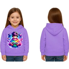 Sedirli Unisex Roblox Baskılı Çocuk Swaetshirt  Baskılı Kapüşonlu 3 Iplik Şardonlu