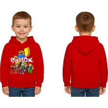 Sedirli Unisex Roblox Baskılı Çocuk Swaetshirt  Baskılı Kapüşonlu 3 Iplik Şardonlu