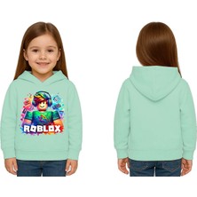 Sedirli Unisex Roblox Baskılı Çocuk Swaetshirt  Baskılı Kapüşonlu 3 Iplik Şardonlu