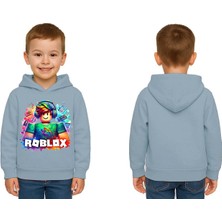 Sedirli Unisex Roblox Baskılı Çocuk Swaetshirt  Baskılı Kapüşonlu 3 Iplik Şardonlu