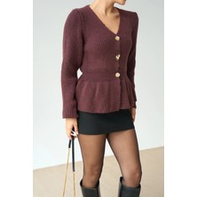 Cemo Örgü Peplum Hırka Altın Düğme Detayı