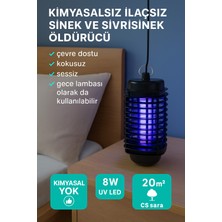 Mustran Asılabilir Kimyasalsız Sinek Öldürücü 25cm | Mor Işık 5w 600v | 20m² Etki | Sessiz Uv Led