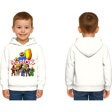 Sedirli Unisex Roblox Baskılı Çocuk Swaetshirt  Baskılı Kapüşonlu 3 Iplik Şardonlu