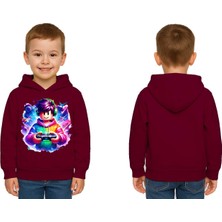 Sedirli Unisex Roblox Baskılı Çocuk Swaetshirt  Baskılı Kapüşonlu 3 Iplik Şardonlu