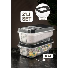 Iki Adet 5 Lt Kayar Kapaklı Deterjan Saklama Kabı, Antrasit Renk, Gri Tonlar