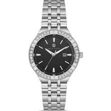 David Guner Gümüş Kaplamalı Siyah Kadranlı Kadın Kol Saati DG-8780LA-A2