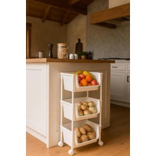 3 Katlı Tekerlekli Çok Amaçlı Organizer Raf, Beyaz