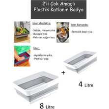 2'li Katlanabilir Badya Leğen Kova, 8l ve 4l, Akordiyon Tasarım, Beyaz Renk