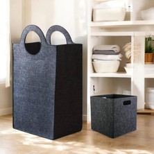 Bej Keçe Çiftli Saklama Sepeti Çok Amaçlı ve Şık Büyük Boy