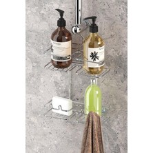 Krom Asmalı 2 Katlı Düz Duş Rafı, Metal Şampuanlık ve Organizer, Gri