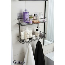Iki Katlı Paslanmaz Metal Banyo Düzenleyici, Siyah, Güçlü Yapışkanlı
