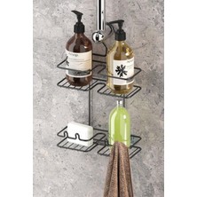 2 Katlı Siyah Asmalı Metal Duş Rafı, Şampuanlık ve Organizer