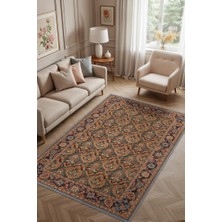 Homshtag Yanık Turuncu Renkli Vintage Tarz Çiçek Desenli Salon Halısı, Turuncu Halı, Maksimalist Ev Dekoru, Yıkanabilir Halı