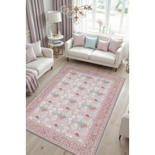Homshtag Vintage Tarz Çiçek Desenli Pastel Oturma Odası Halısı, Pembe Halı, Maksimalist Ev Dekoru