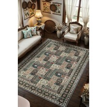 Homshtag Geleneksel Türk ve Iran Halısı Desenli Patchwork Halı, Çiçek Detay Işlemeli Antik Tarz Yıkanabilir Halı