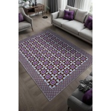 Homshtag Mürdüm Eriği Renkli Geometrik Desenli Antik Salon Halısı, Yıkanabilir Mutfak Halısı, Oturma Odası Halısı