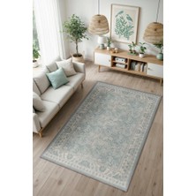 Homshtag Yıkanabilir Dokuma Pamuk Tabanlı Pastel Mavi Halı, Kıyı Temalı Bitki Desenli Salon Halısı