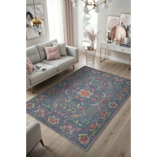 Homshtag Vintage Tarz Art Nouveau Çiçek Desenli Halı, Kırmızı Mavi Halı, Maksimalist Ev Dekoru, Yıkanabilir Dokuma Pamuk Tabanlı Kaymaz Tabanlı Halı