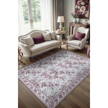 Homshtag Gül Pembesi Renkli Çiçek Desenli Vintage Salon Halısı, Romantik Oda Dekoru Için Yıkanabilir Dokuma Pamuk Tabanlı Halı