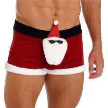Nsm Erkek Kırmızı Kadife Noel Baba Figürlü Yılbaşı Boxer