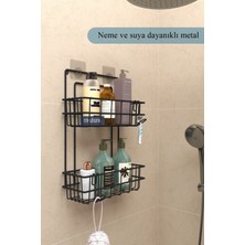 Iki Katlı Yapışkanlı Paslanmaz Duş Rafı, Siyah, Asma Düzenleyici