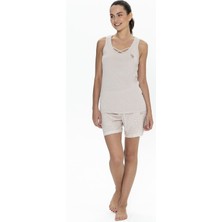 U.S. Polo Assn. U.s Polo Assn. 20053 Kadın Kalın Askılı Bisiklet Yaka Şortlu Pijama Takımı-Bej