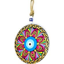 Handmade Şans ve Koruma Getiren El Boyaması Ahşap Nazarlık – 20 cm Çapında-Model-12