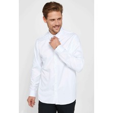Tudors Erkek Regular Fit Klasik Kesim Kolay Ütü Nefes Alan Doku Kravatlık Dört Mevsim Beyaz Gömlek