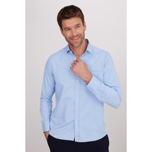 Tudors Erkek Regular Fit Klasik Kesim Pamuklu Tek Cepli Armürlü Mavi Gömlek