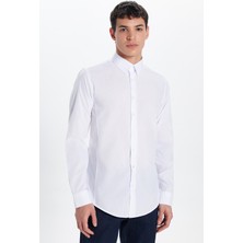 Tudors Erkek Slim Fit Dar Kesim Düz Beyaz Gömlek