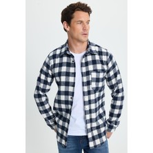 Tudors Erkek Slim Fit Dar Kesim Uzun Kollu Cepli Kareli Dama Desenli Kışlık Oduncu Gömlek