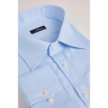 Tudors Büyük Beden Uzun Kollu Kolay Ütü Kravatlık Armürlü Pamuklu Erkek Mavi Gömlek