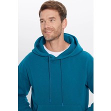 Tudors Unisex Oversize Geniş Kesim Pamuklu Yumuşak Dokulu İçi Polarlı Basic Petrol Kapüşonlu Sweatshirt