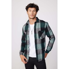 Tudors Erkek Slim Fit Dar Kesim Uzun Kollu Kareli Çift Cepli Kışlık Oduncu Gömlek