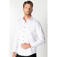 Tudors Slım Fit Uzun Kollu Düz Erkek Beyaz Gömlek