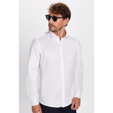 Tudors Modern Slim Fit Uzun Kollu Düz Saten Pamuklu Erkek Beyaz Gömlek