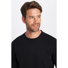 Tudors Unisex Relax Fit Rahat Kesim Pamuklu 3 İplik İçi Polarlı Basic Siyah Bisiklet Yaka Sweatshirt