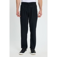 Tudors Erkek Regular Fit Çift Pileli Beli Lastikli Rahat Kesim Bol Paça Baggy Lacivert Pantolon