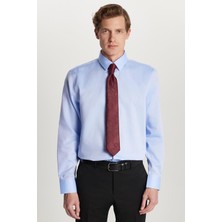 Tudors Slim Fit Mavi Non-Iron %100 Pamuk Doğa Dostu Ekoteks Belgeli Ütü Gerektirmez Gömlek