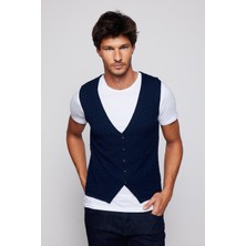 Tudors Slim Fit Desenli Lacivert Erkek Yelek