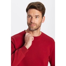 Tudors Unisex Relax Fit Rahat Kesim Pamuklu 3 İplik İçi Polarlı Basic Bordo Bisiklet Yaka Sweatshirt