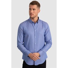 Tudors Slim Fit Uzun Kollu Düğmeli Yaka Pamuklu Kolay Ütü Düz Erkek Gömlek