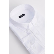 Tudors Erkek Big Size Büyük Beden Nakışlı Oxford Doku Cepli Beyaz Yaka Düğmeli Gömlek