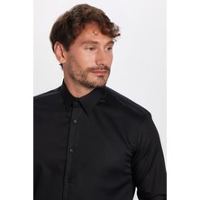 Tudors Erkek Slim Fit Non-Iron Pamuklu Ütü Gerektirmez Siyah Gömlek
