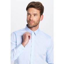 Tudors Slim Fit Mavi Non-Iron %100 Pamuk Doğa Dostu Ekoteks Belgeli Ütü Gerektirmez Gömlek
